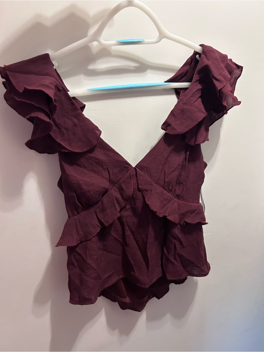 Francesca's Collections Burgundy Ruffle V-Neck Tank